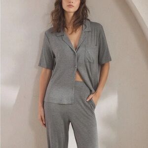 SHEIN Gray Short-Sleeve Button Pajama Set
